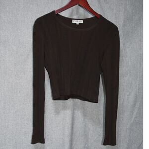 J’Coûte Cher Paris Brown Ribbed Long Sleeve Stretch Top Size L